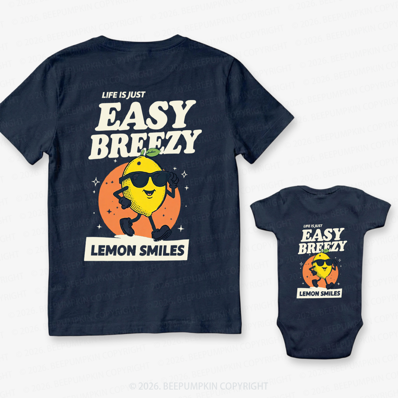 Life Just Easy Breezy Lemon Smiles Dad&Me Matching Shirts-Back Design