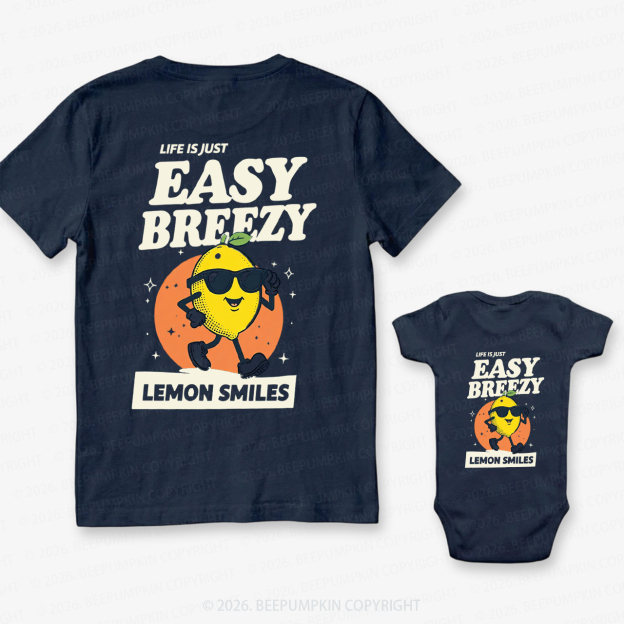 Life Just Easy Breezy Lemon Smiles Dad&Me Matching Shirts-Back Design