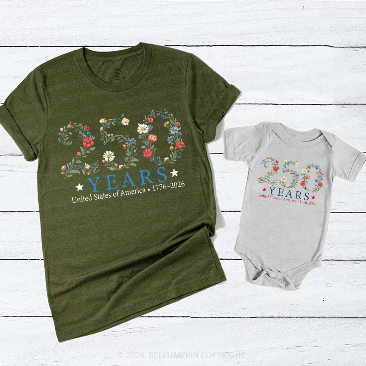 USA 250th Anniversary Floral Mom&Me Matching T-Shirts