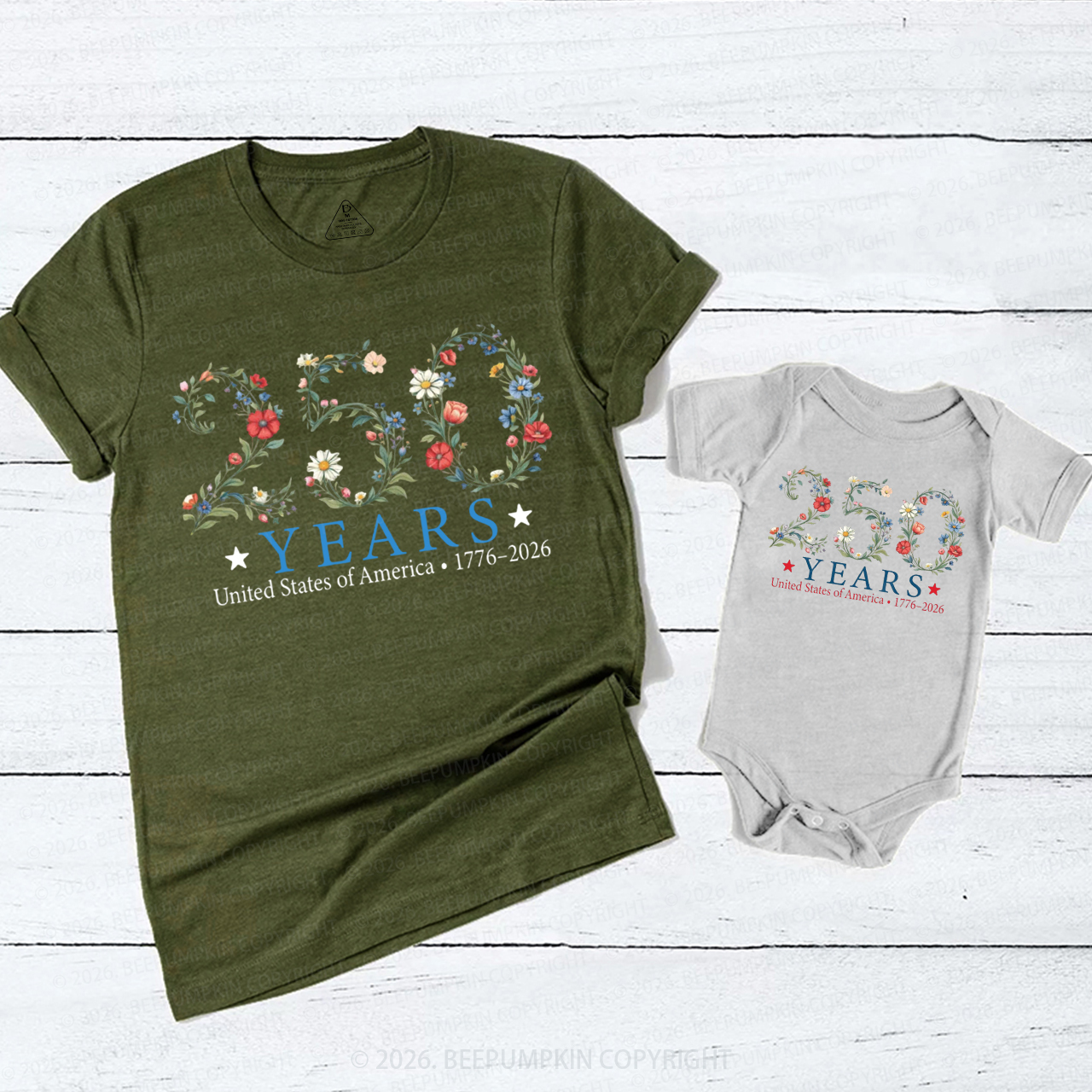 USA 250th Anniversary Floral Mom&Me Matching T-Shirts