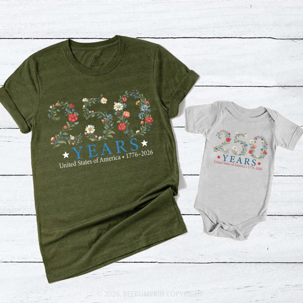 USA 250th Anniversary Floral Mom&Me Matching T-Shirts