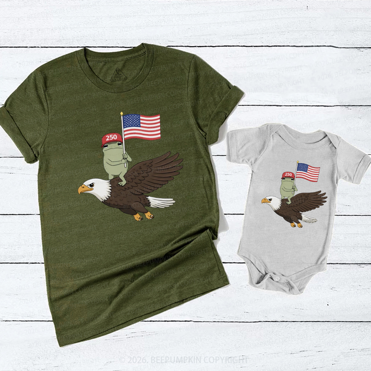 Americas 250th Birthday Funny Frog Mom&Me Matching T-Shirts