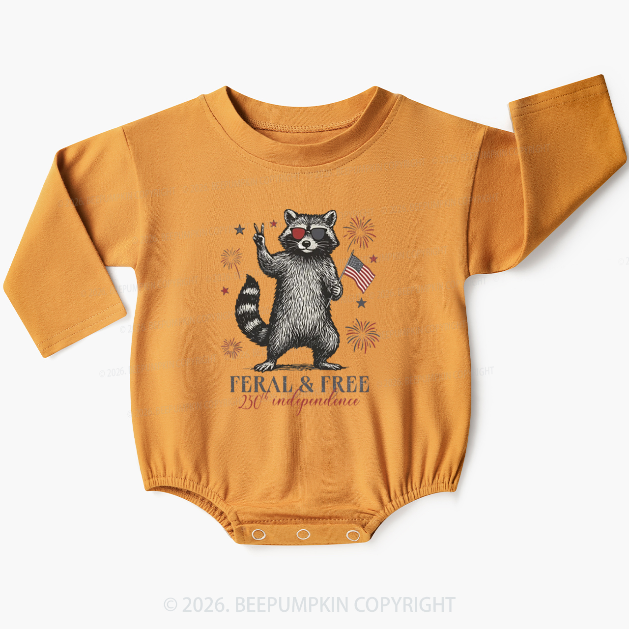 Feral but Free Patriotic Raccoon America 250th Baby Bubble Romper