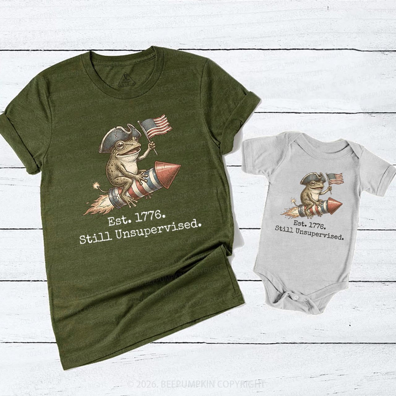 Est 1776 Funny Frog  American 250th Anniversary Mom&Me Matching T-Shirts