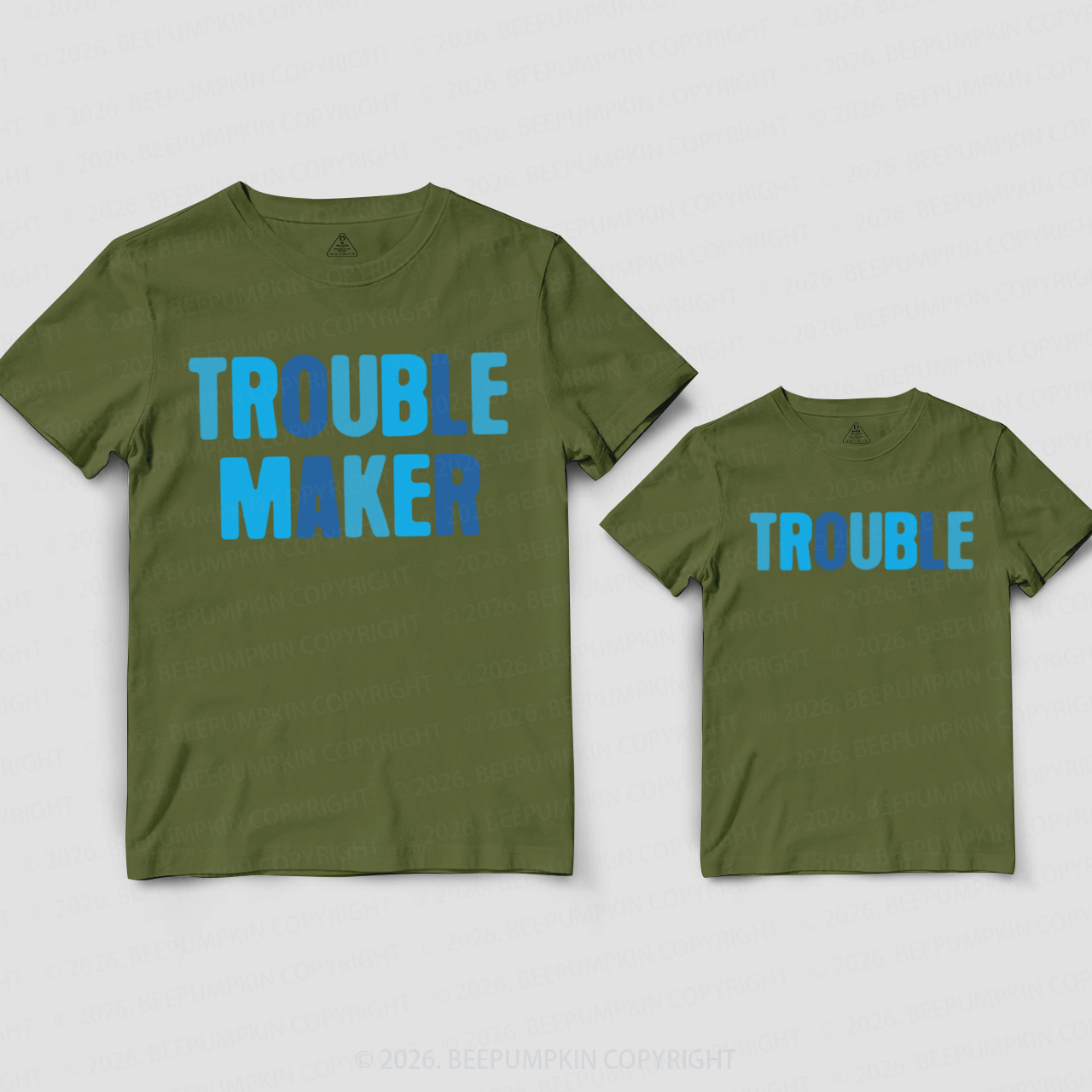Blue Trouble Maker and Trouble Dad&Me Matching Shirts