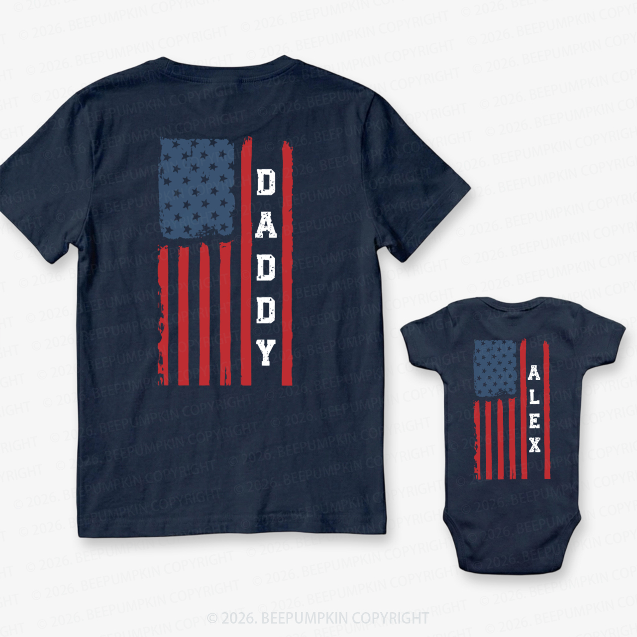 Personalized American Flag Dad&Me Matching Shirts