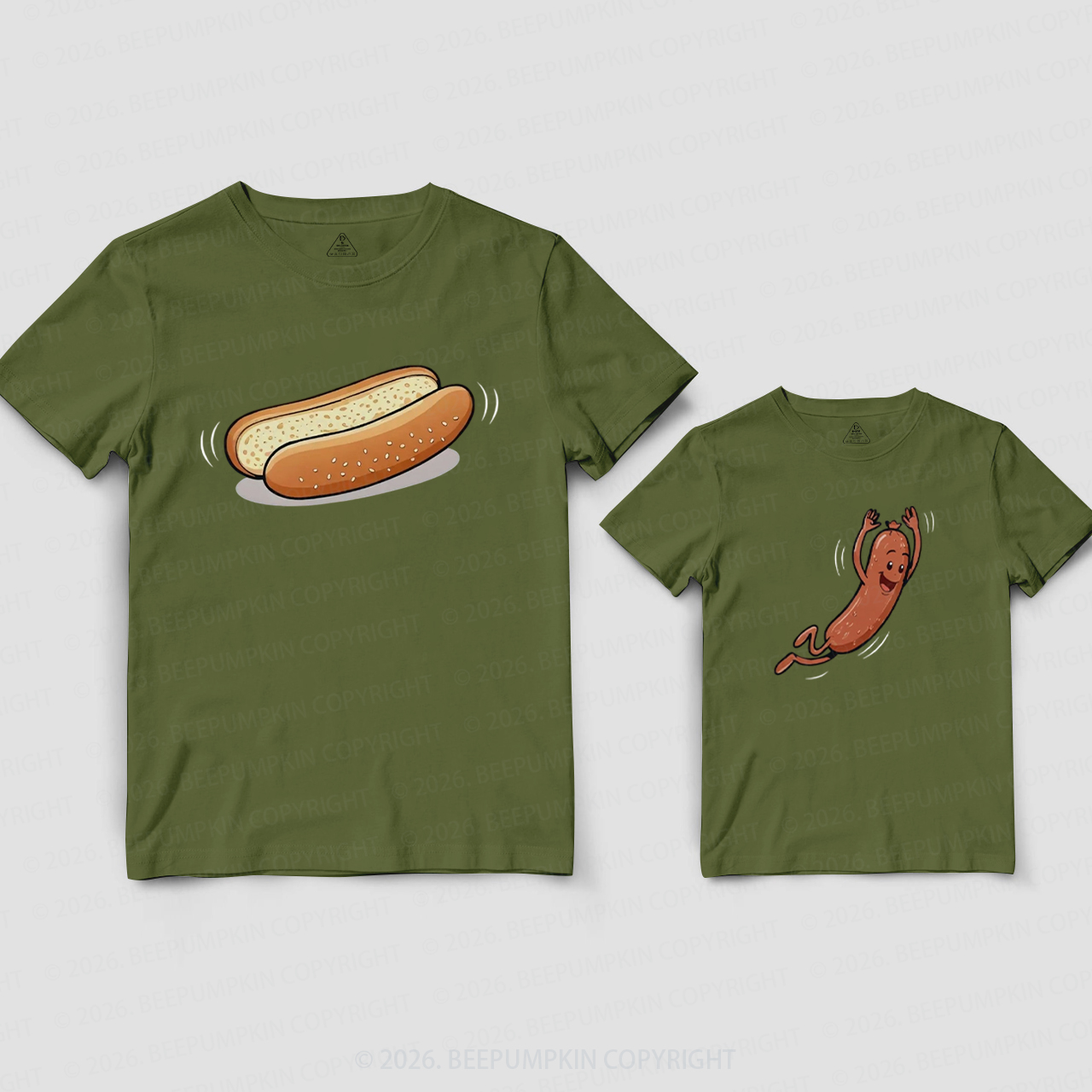 Funny Hot Dog Jumping Into Bun Dad&Me Matching Shirts