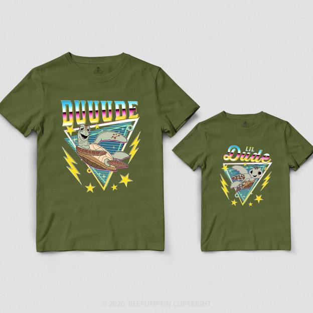 Space Turtle Duuude And Lil Dude Dad&Me Matching Shirts