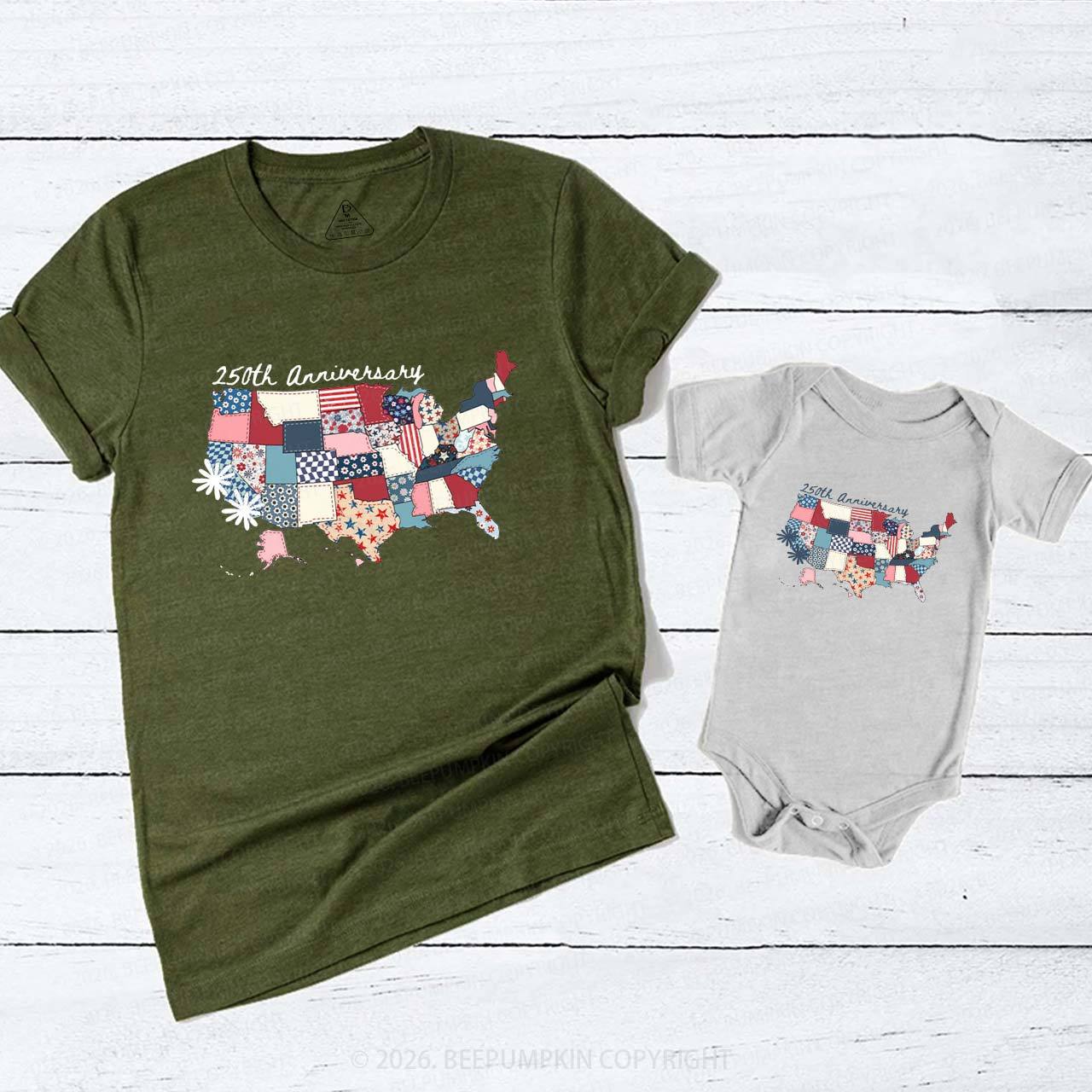 US 250 Years Patriotic Patchwork Mom&Me Matching T-Shirts