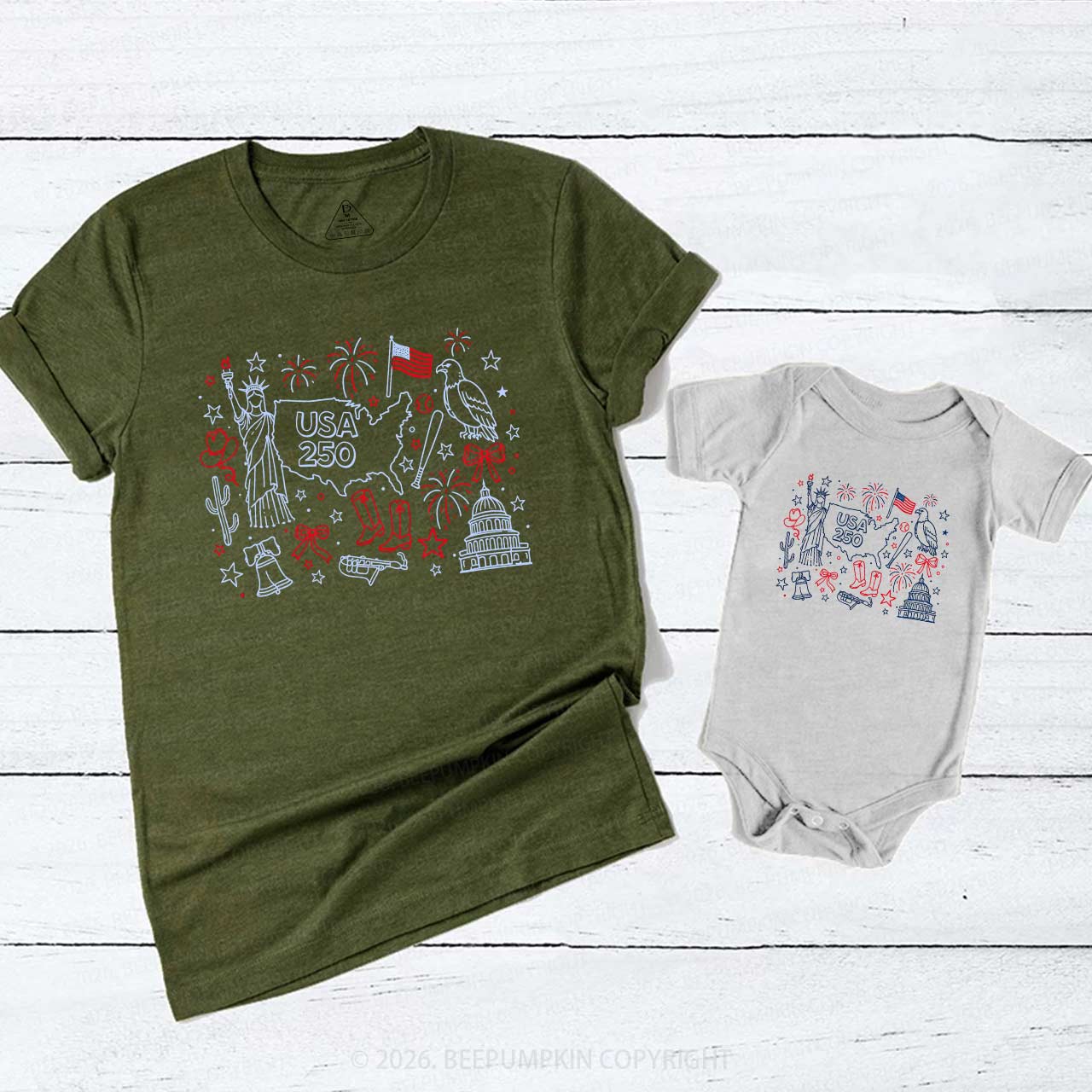Retro Celebrate 250th Anniversary Mom&Me Matching T-Shirts