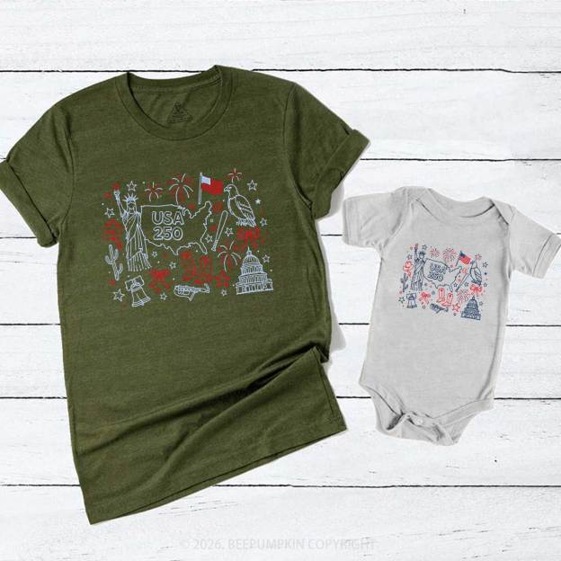 Retro Celebrate 250th Anniversary Mom&Me Matching T-Shirts