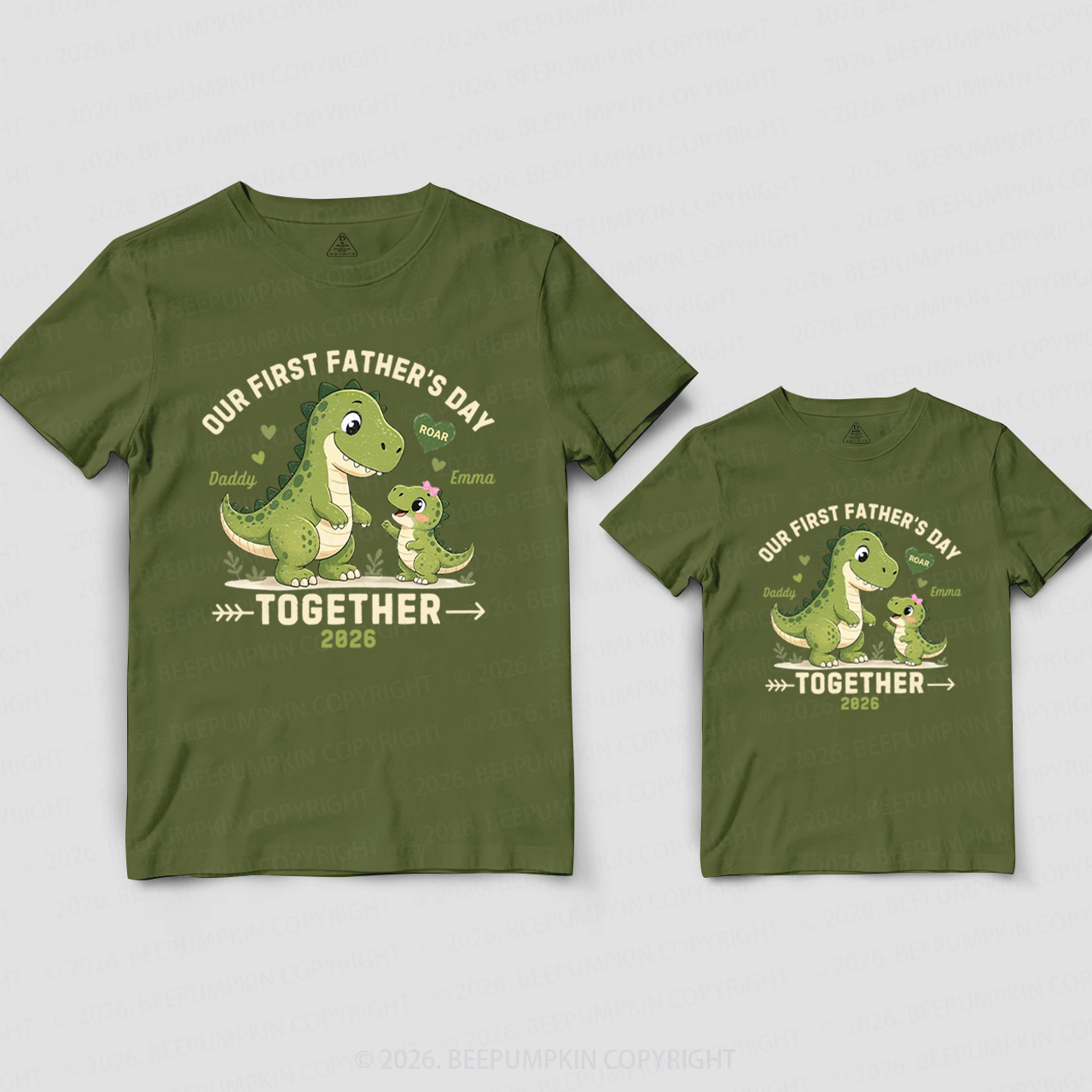 Personalized Green Dinosaur First Father's Day Dad&Me Matching Shirts