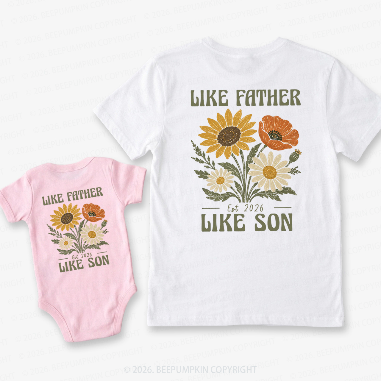 Like Father Like Son Retro Wildflower Dad&Me Matching Shirts-Back Design