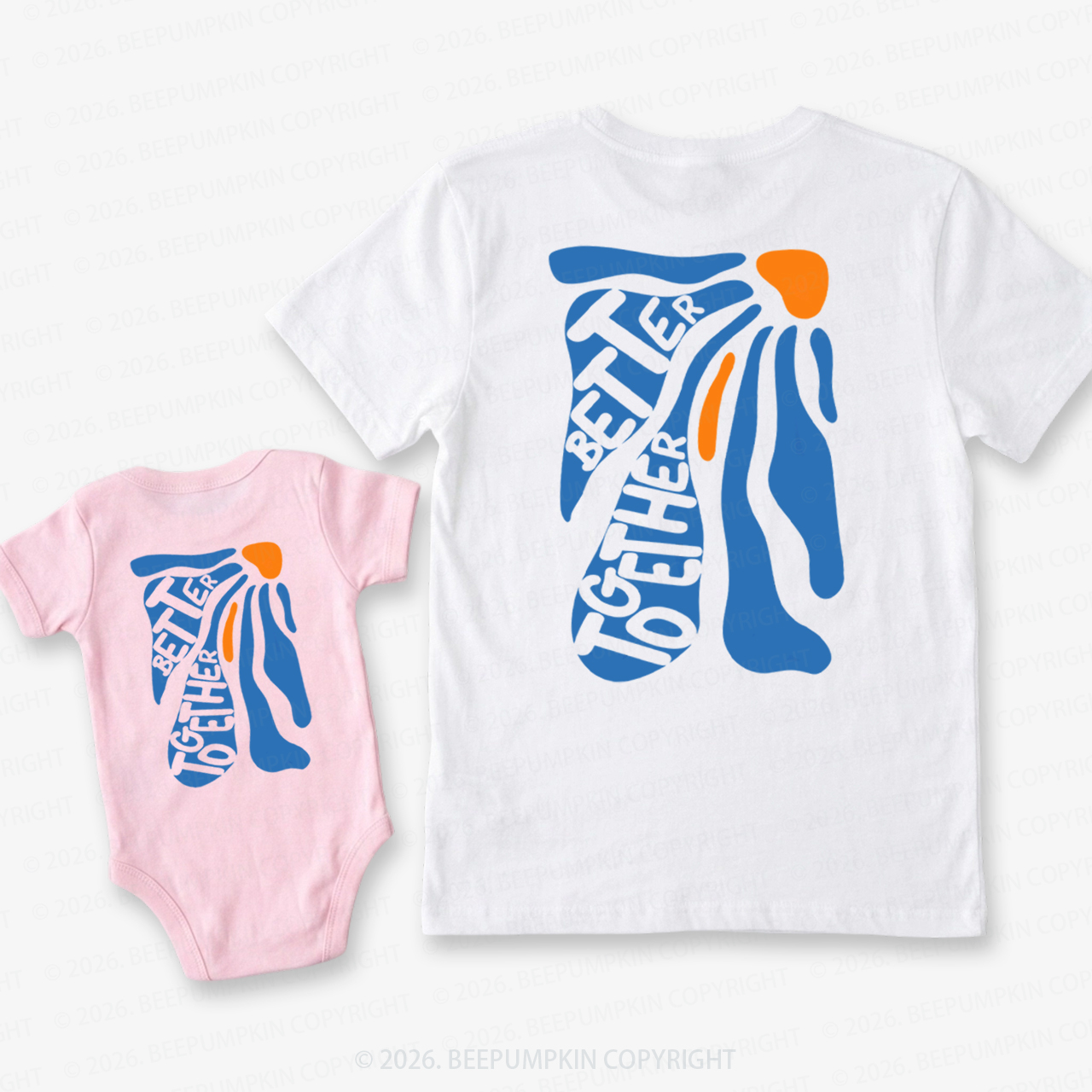 Better Together Retro Blue Floral Dad&Me Matching Shirts-Back Design