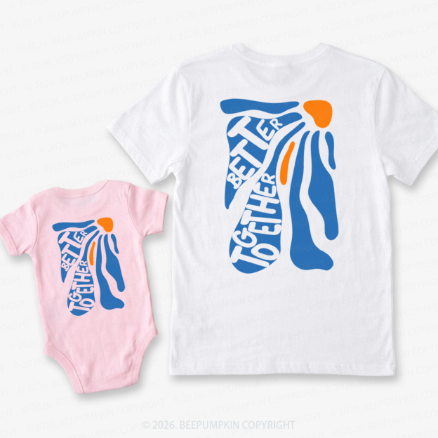 Better Together Retro Blue Floral Dad&Me Matching Shirts-Back Design