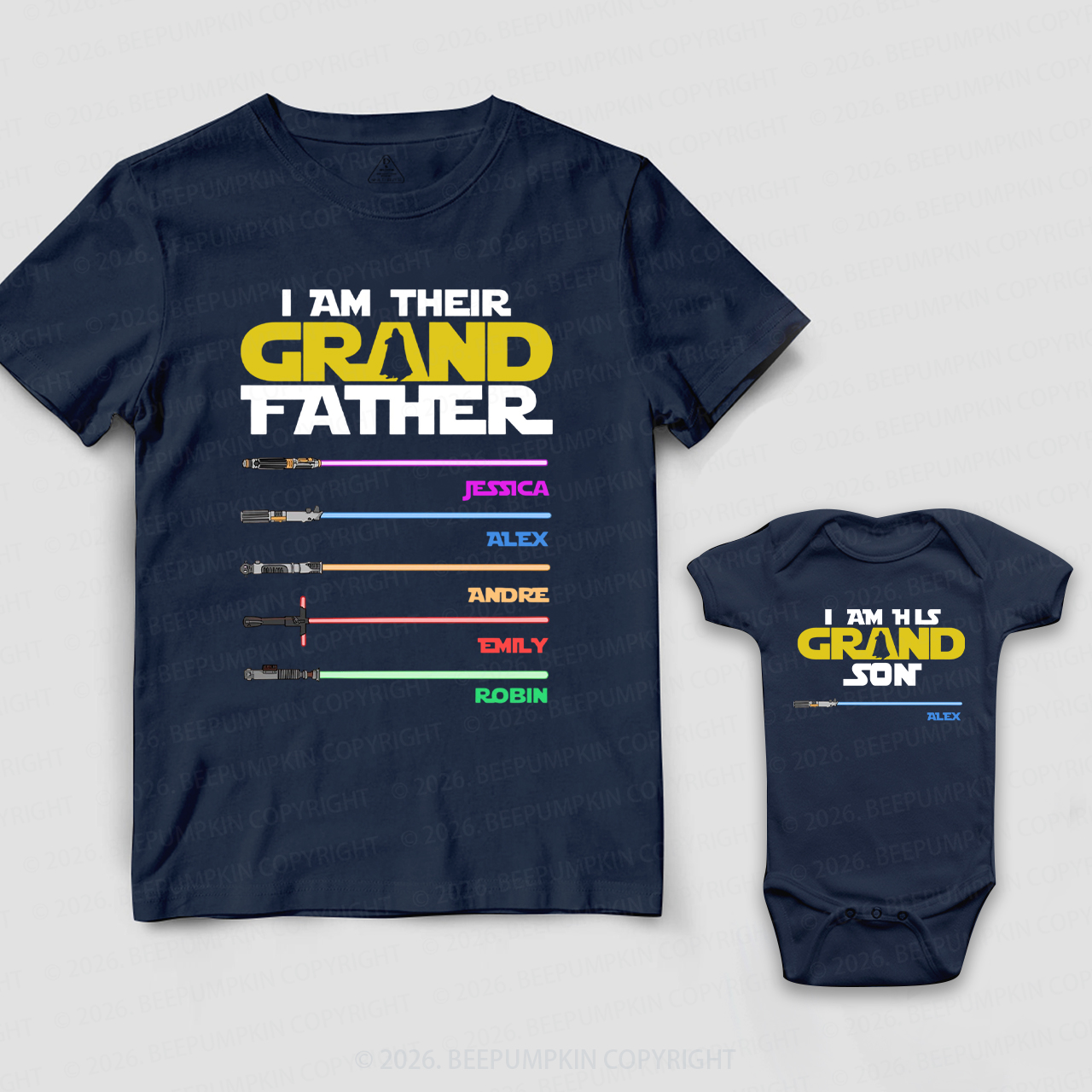 Personalized Galaxy Lightsaber With Grandkids Names Dad&Me Matching Shirts