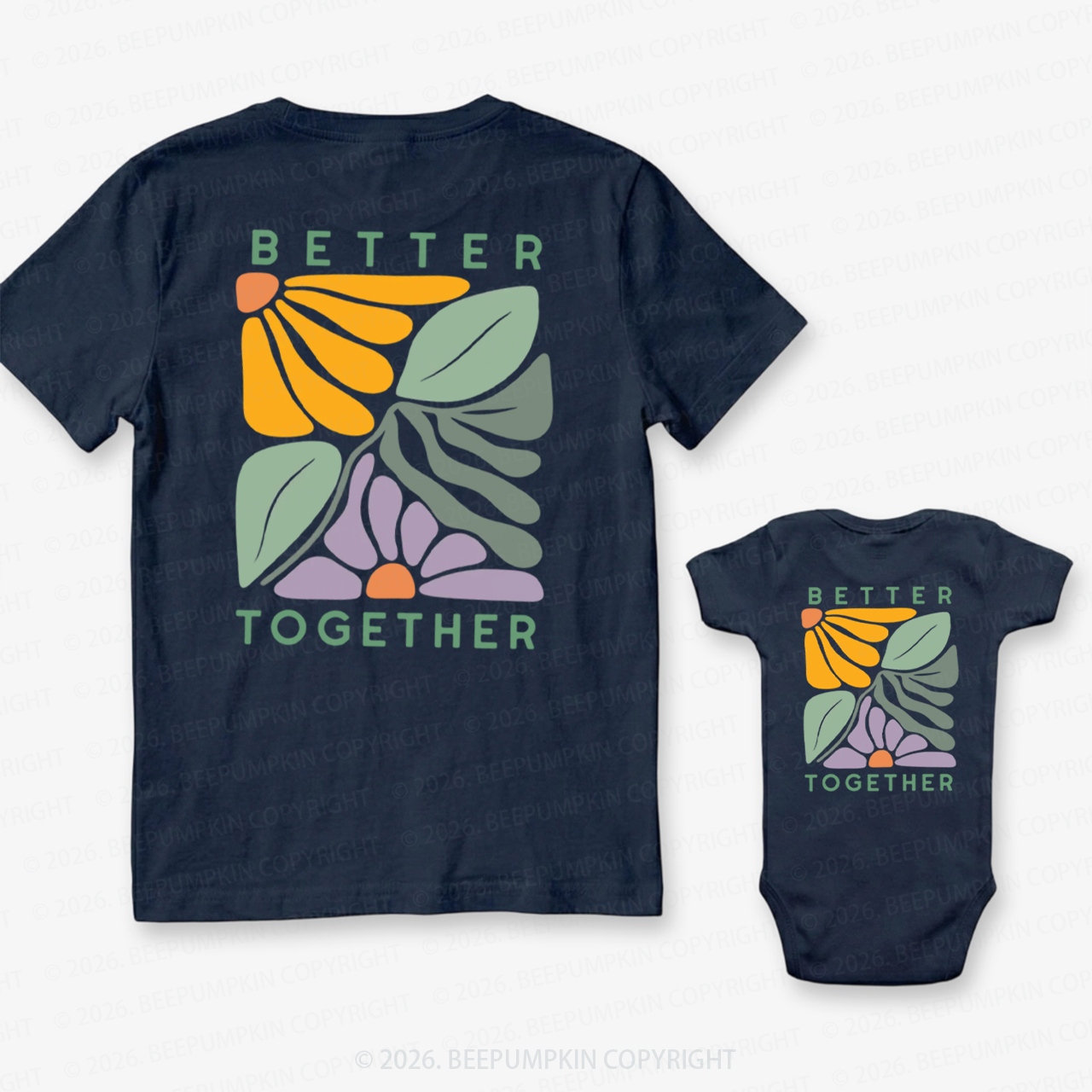 Retro Floral Better Together Father’s Day Dad&Me Matching Shirts-Back Design
