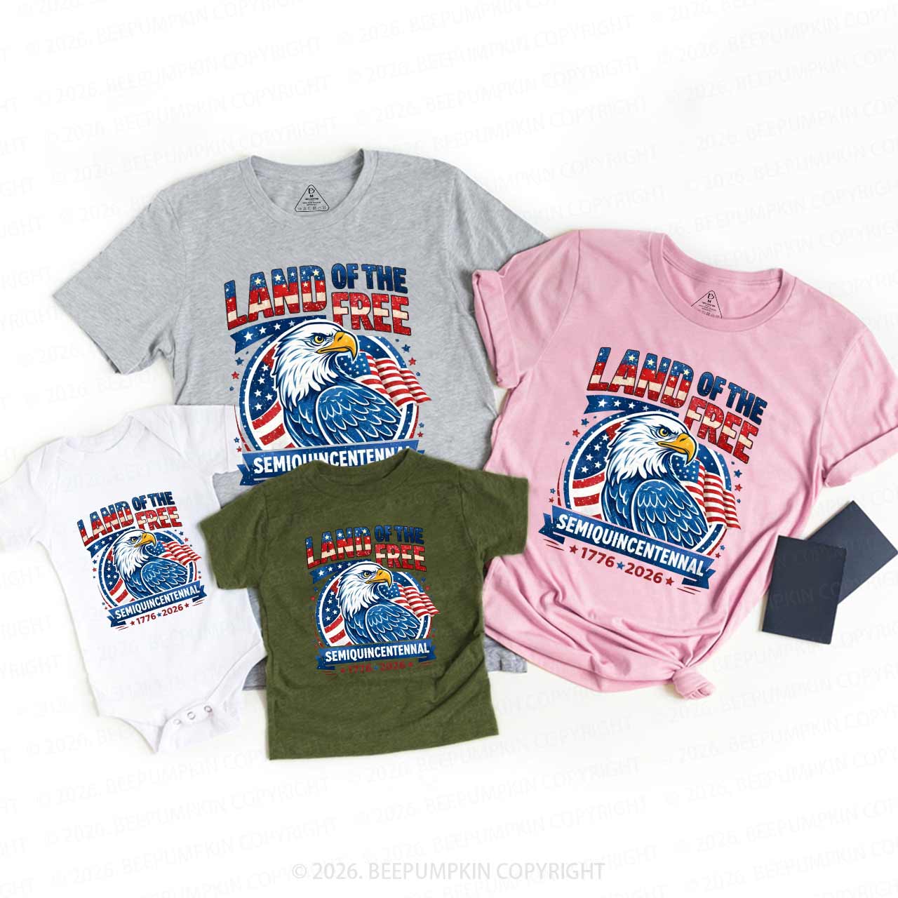 Patriotic Land Of The Free America 250 Family Matching Shirts