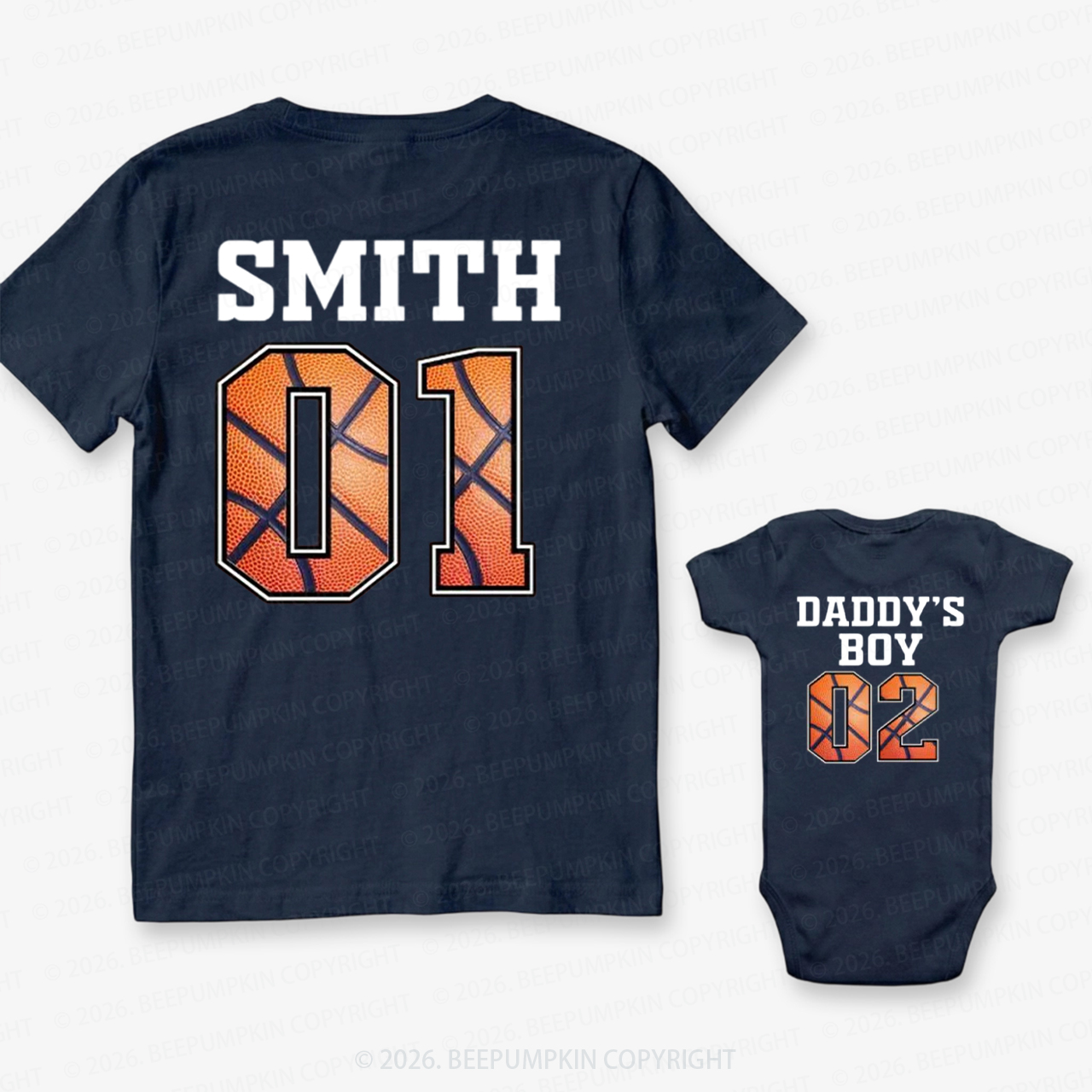 Personalized Names And Numbers Sport Fathers Day Dad&Me Matching Shirts-Back Design