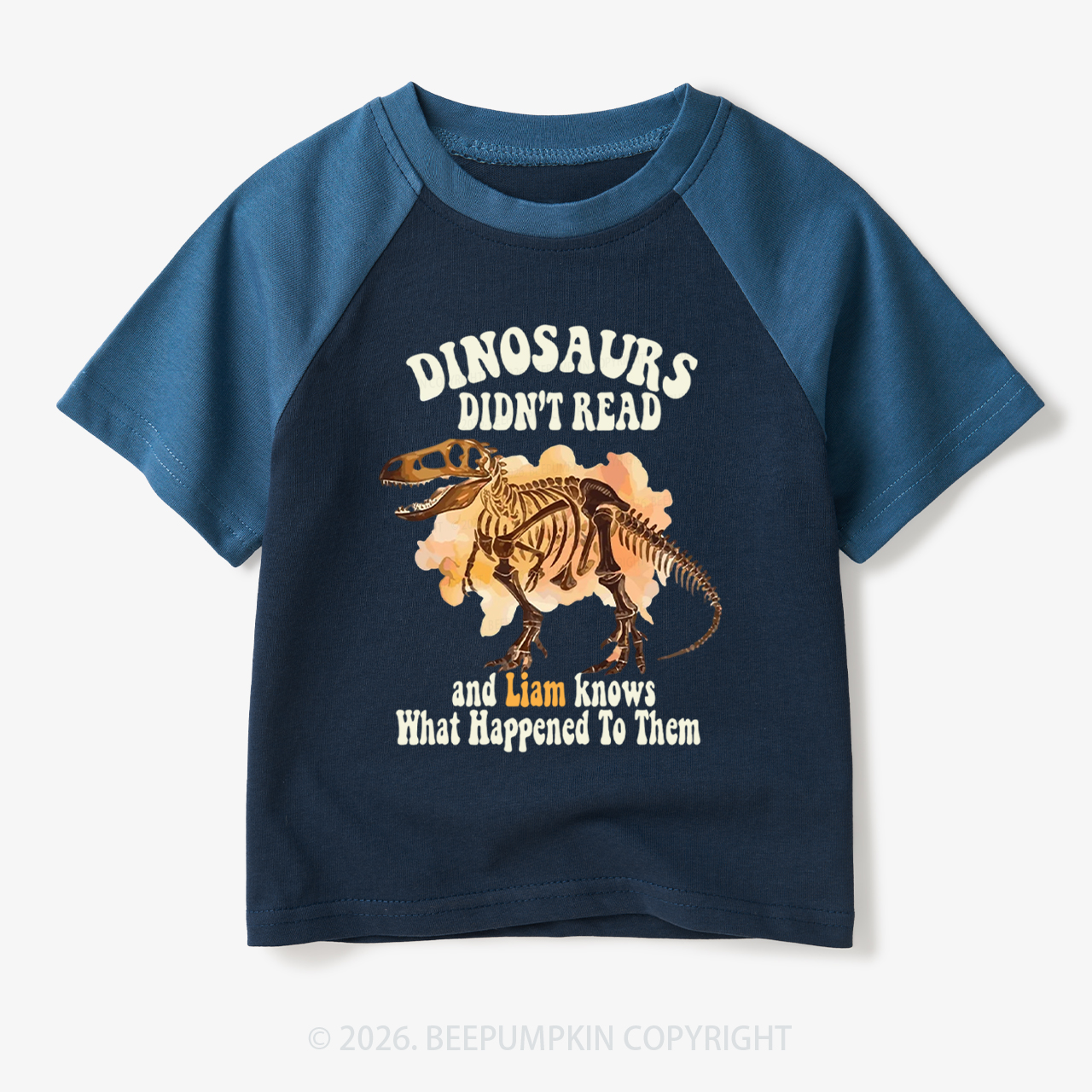 Personalized Dinosaur Skeleton Didn't Read Toddler&Kids Retro Raglan T-shirt