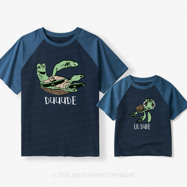Dude Lil Dude Dad & Me Matching Retro Raglan T-shirt