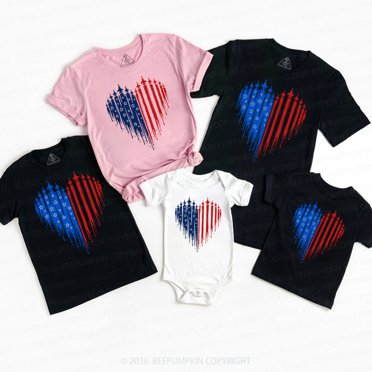 Patriotic 4th Of July American Flag Heart Family Matching Shirts