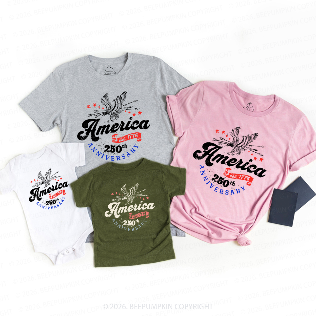 250th Anniversary USA Retro 4th of July Family Matching Shirts