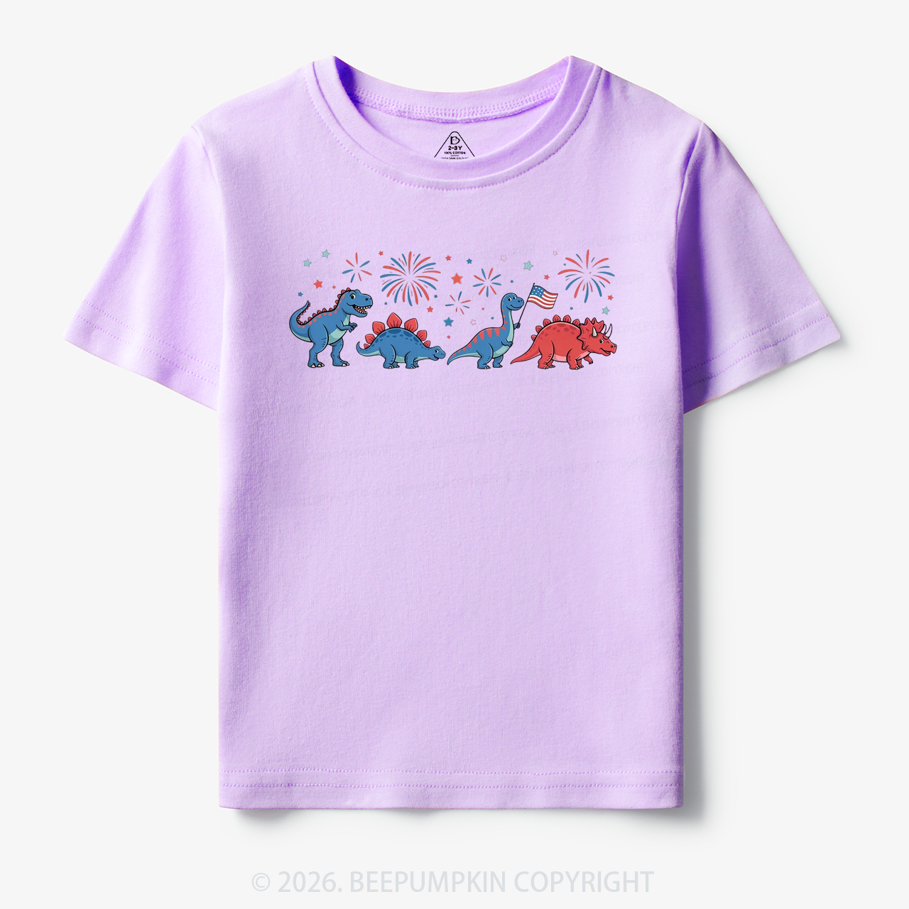 Cute Dinosaur American Flag Fireworks Toddler&Kid's Tees