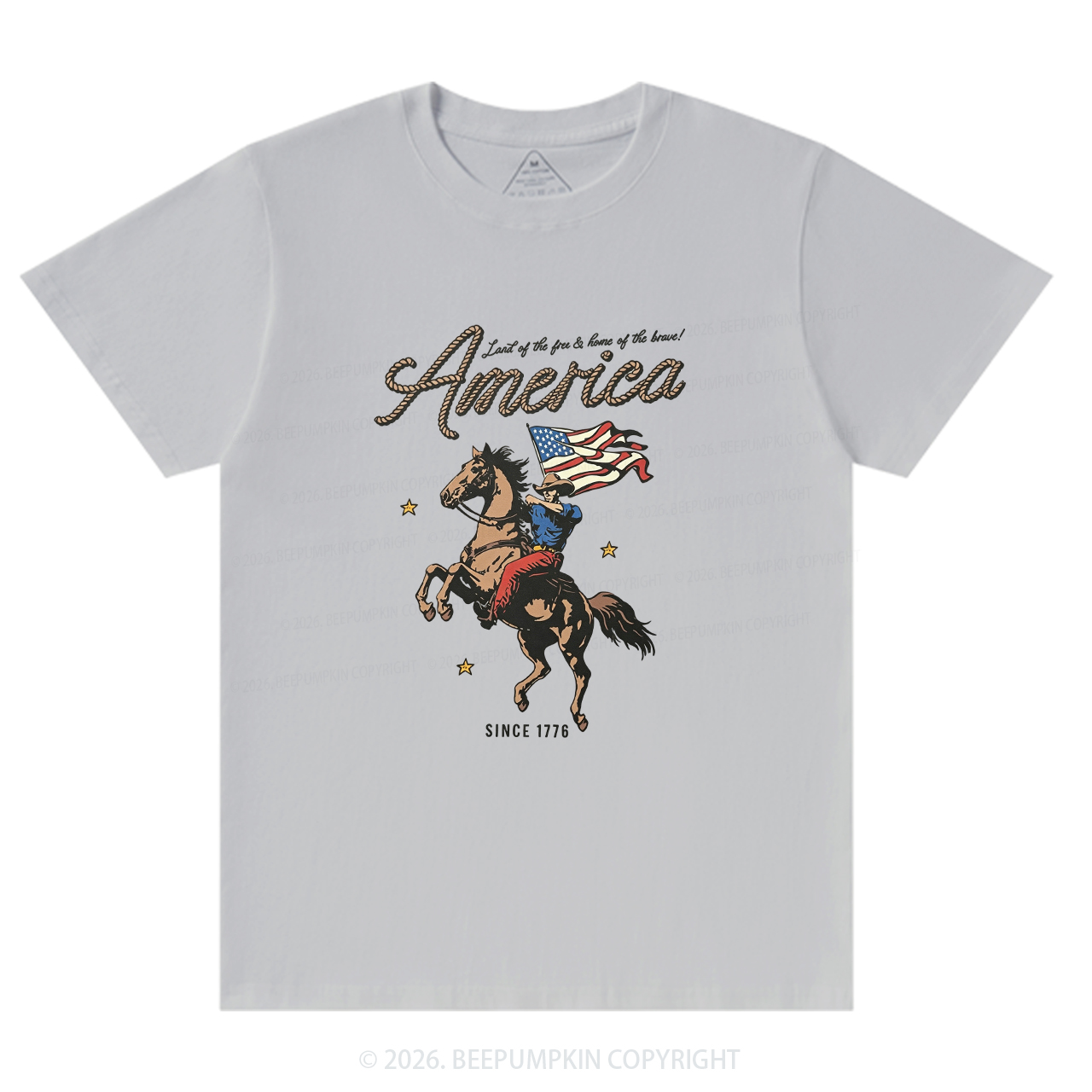 Western Cowboy Waving American Flag Retro T-Shirts