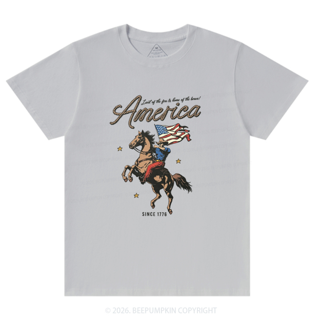 Western Cowboy Waving American Flag Retro T-Shirts
