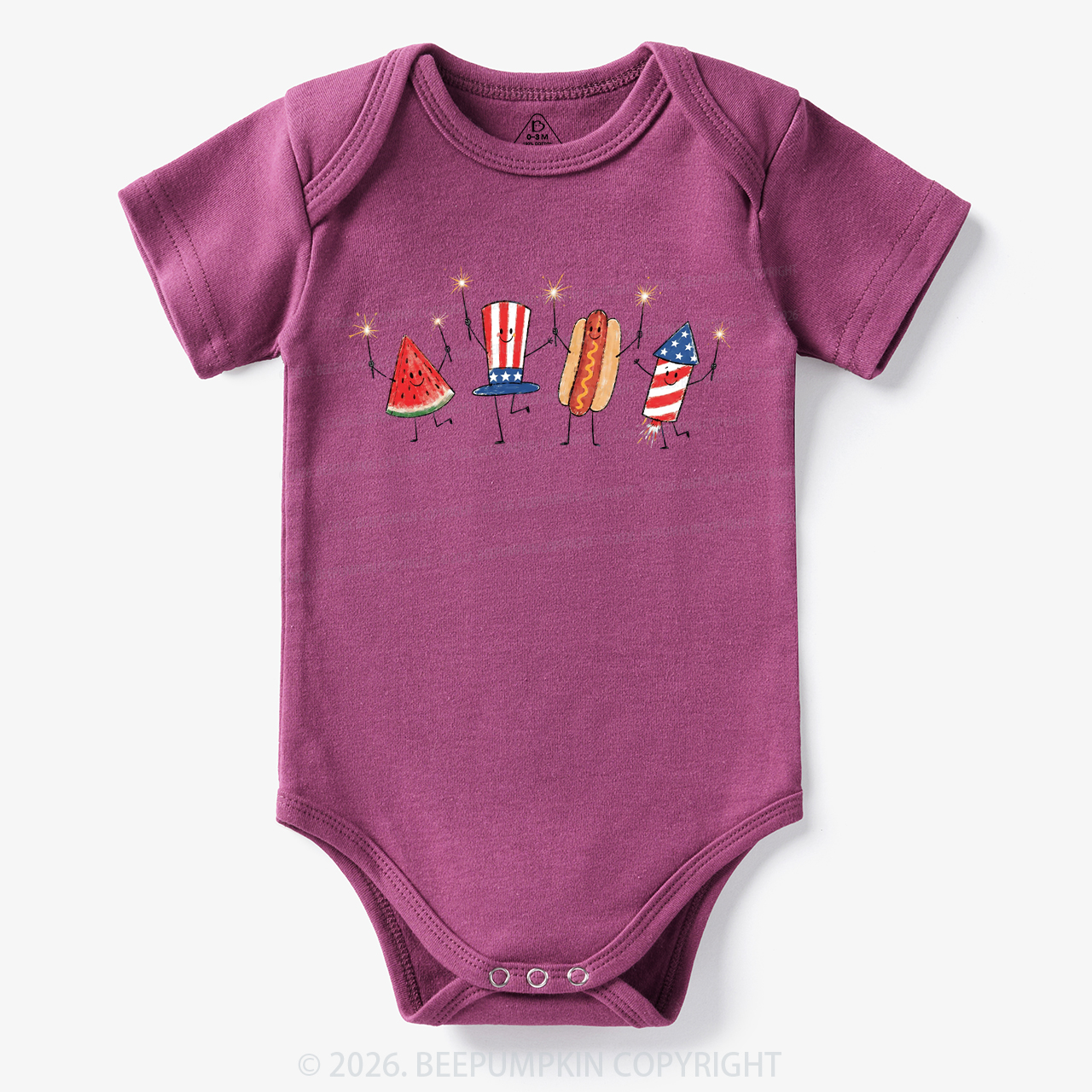 Patriotic Watermelon Hotdog Firework American Bodysuit
