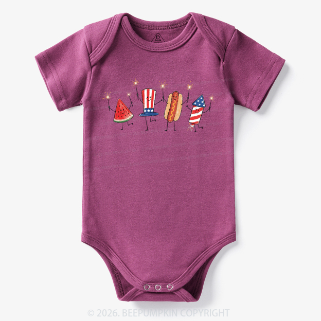 Patriotic Watermelon Hotdog Firework American Bodysuit