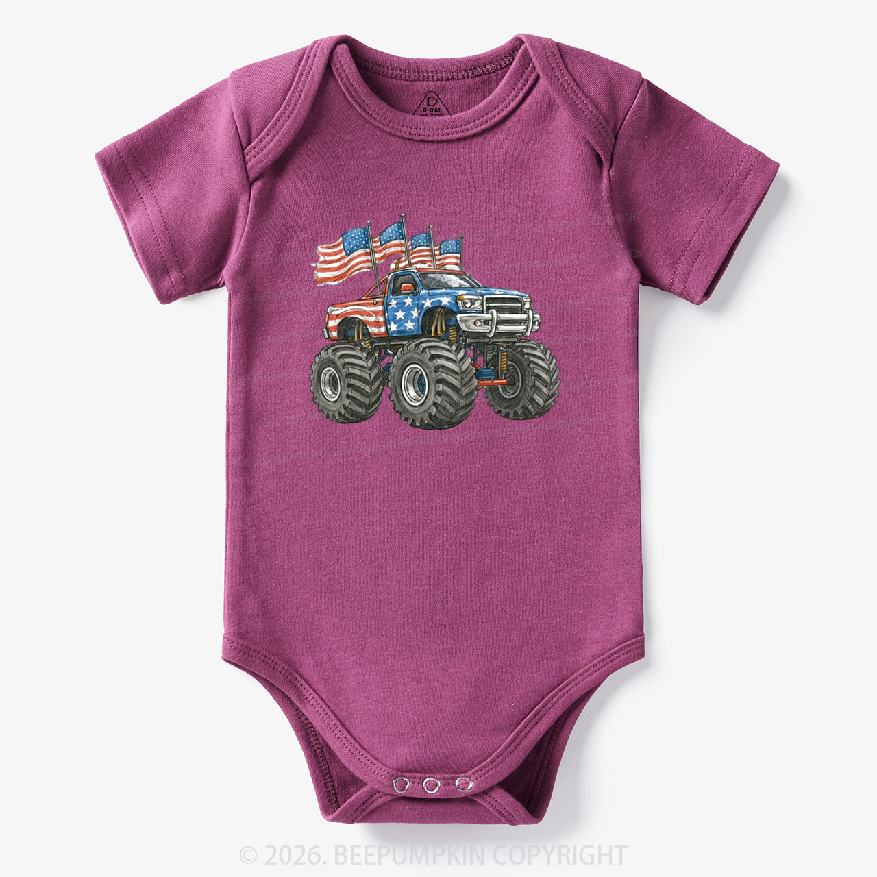 4th Of July Monster Truck American Flag Bodysuit
