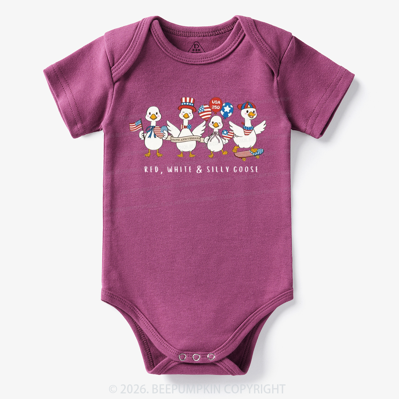 Red White Silly Goose USA 250 Patriotic Bodysuit
