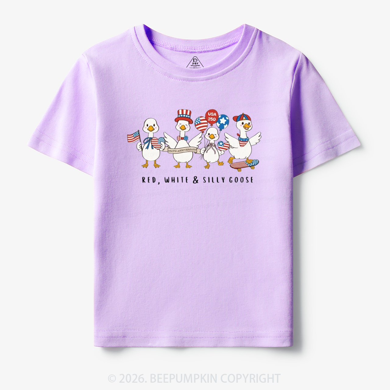 Red White Silly Goose USA 250 Patriotic Toddler&Kid's Tees