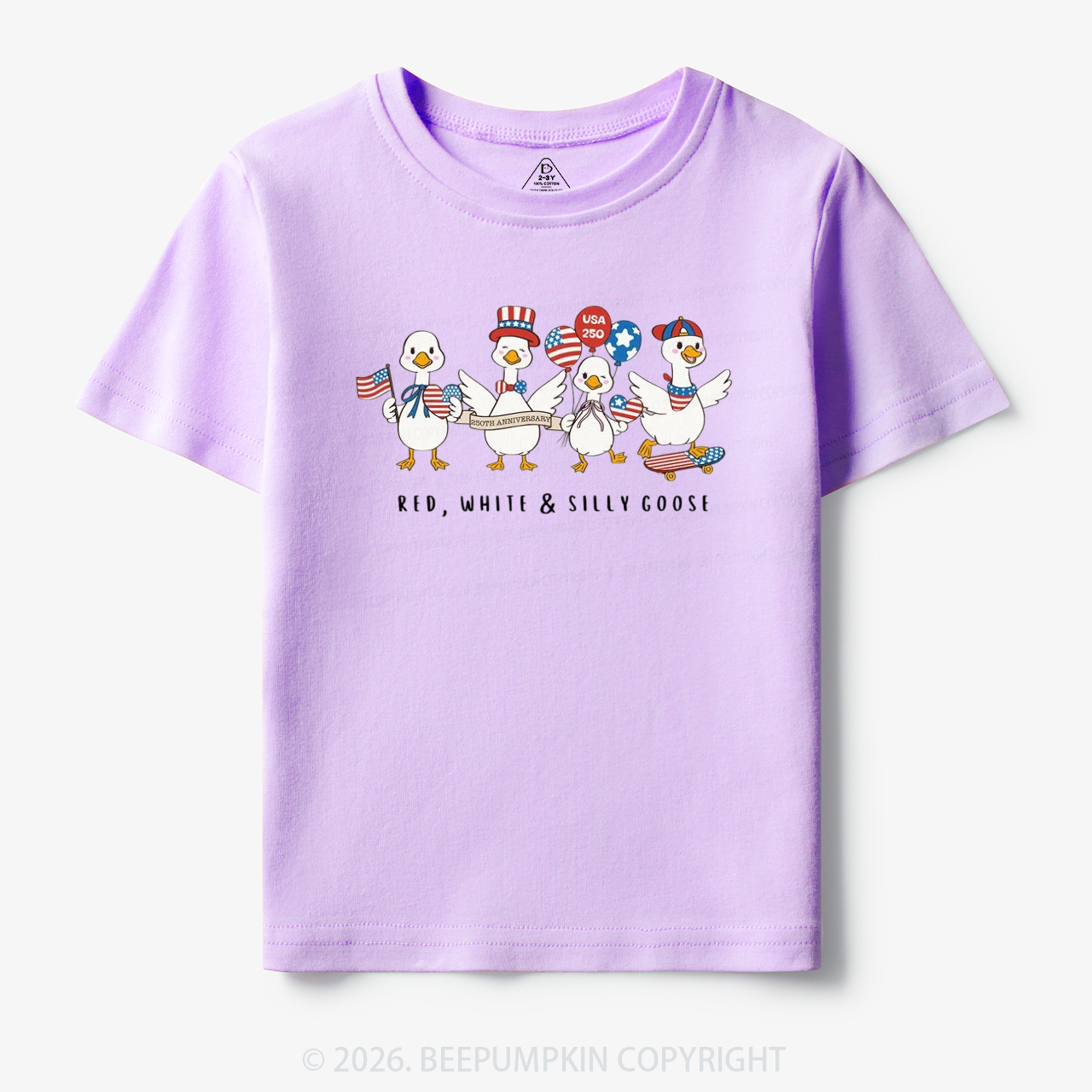 Red White Silly Goose USA 250 Patriotic Toddler&Kid's Tees