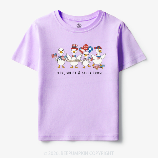 Red White Silly Goose USA 250 Patriotic Toddler&Kid's Tees