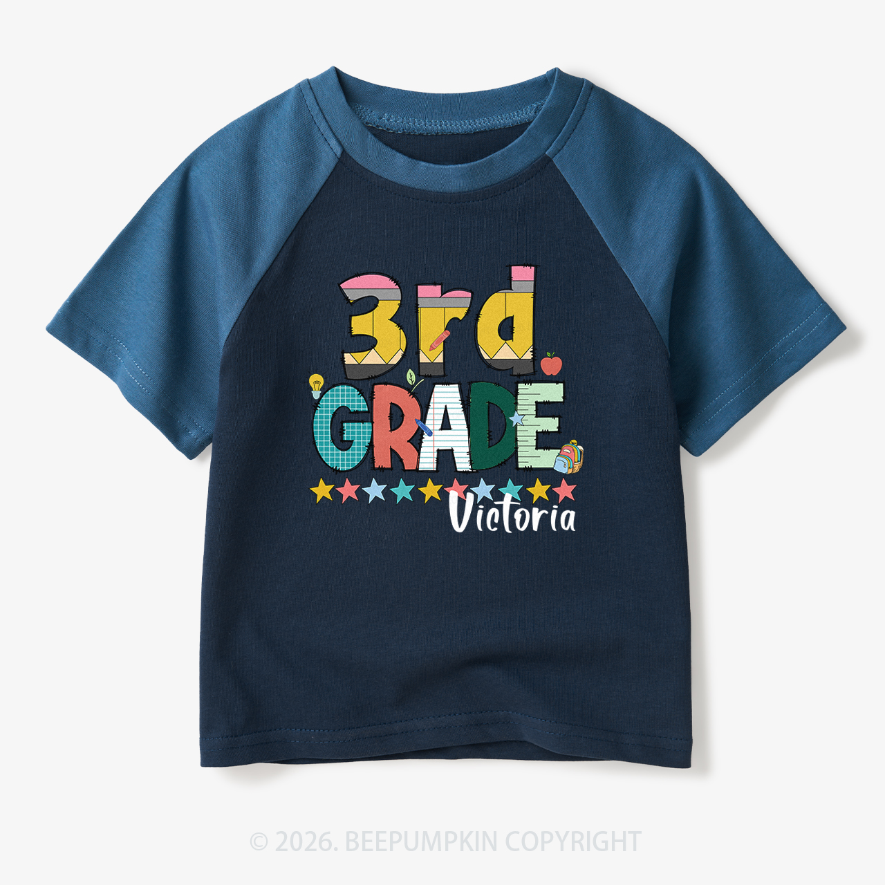 Personalized Pencil Letter Grade Toddler&Kids Retro Raglan T-shirt