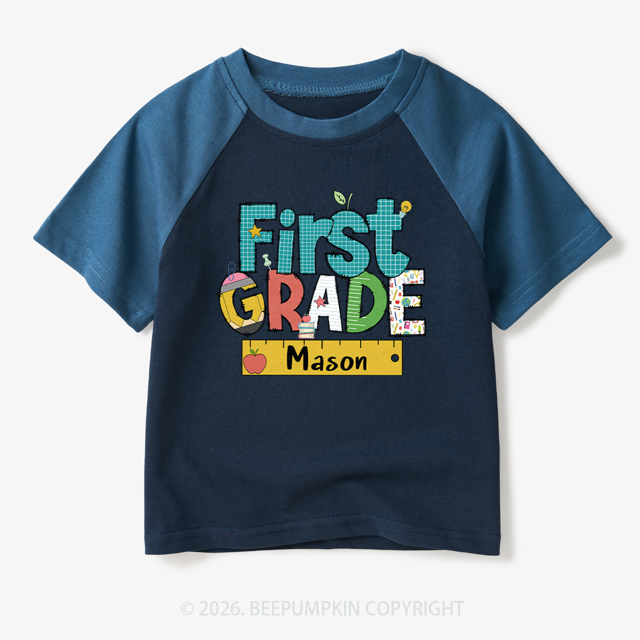 Personalized Letter Grade Toddler&Kids Retro Raglan T-shirt
