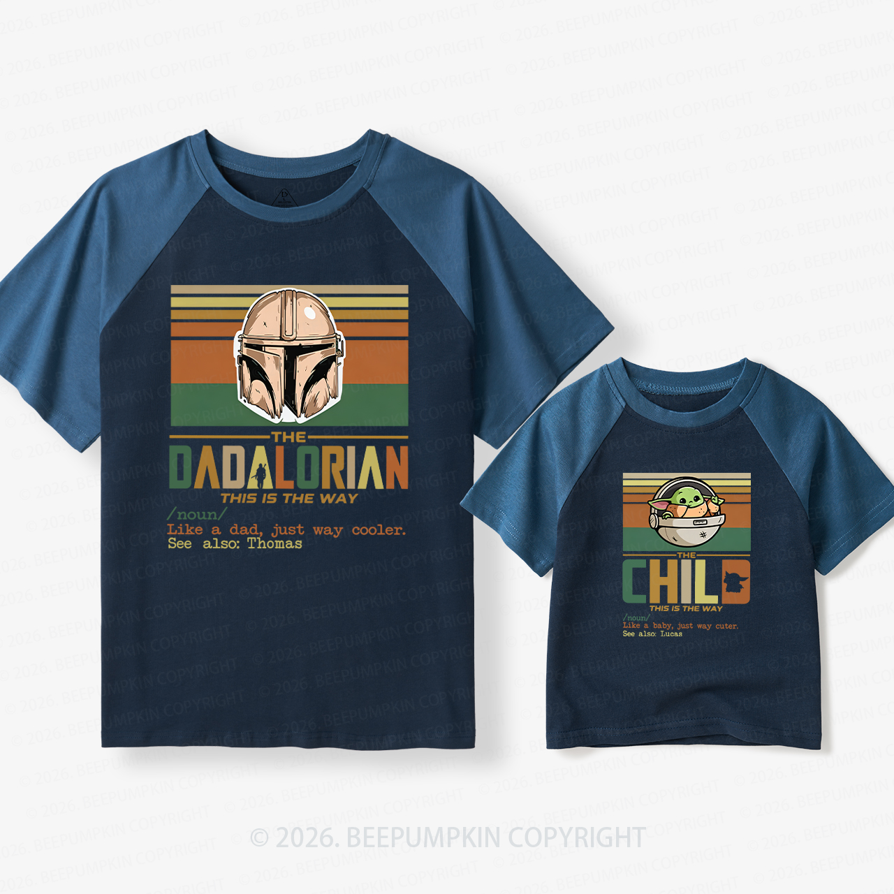 Personalized Cosmic Protector and Little Sidekick Family Matching Retro Raglan T-shirt