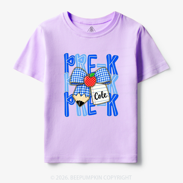 Personalized Blue Gingham Pencil Bow Toddler&Kid's Tees