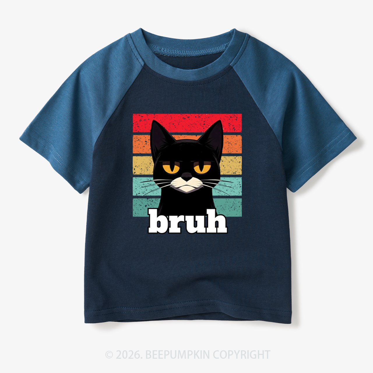 Bruh Cat Funny Back to School Toddler&Kids Retro Raglan T-shirt