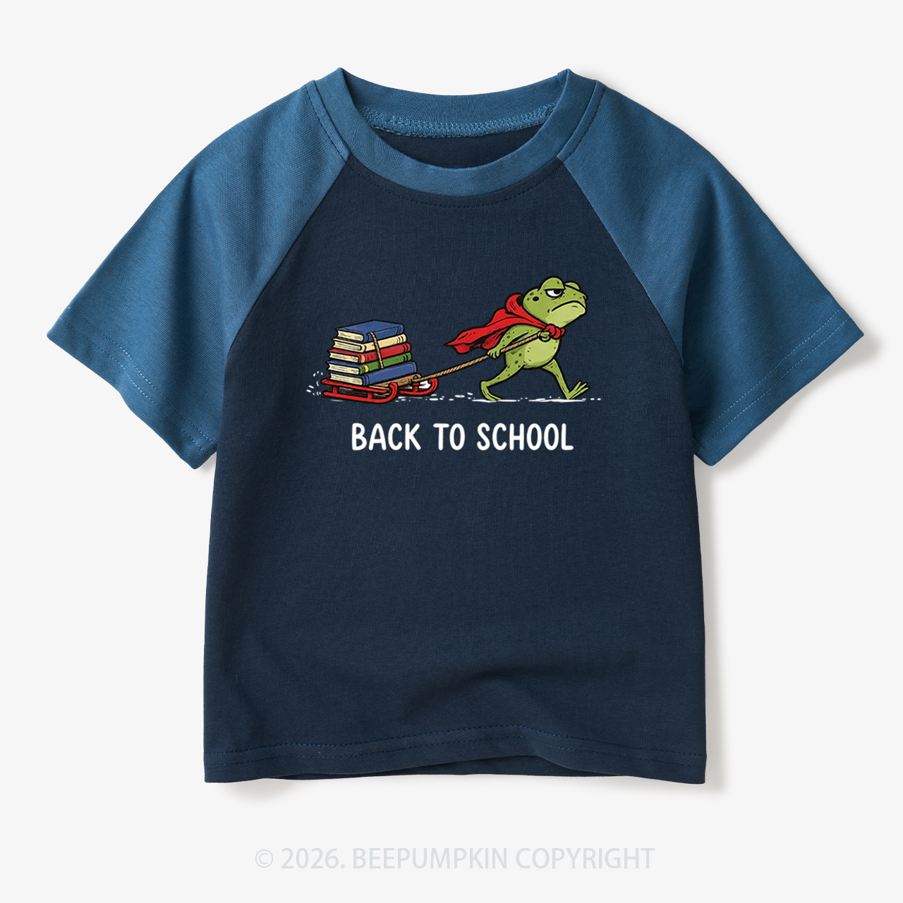 Grumpy Frog Pulling Books Funny Back To School Toddler&Kids Retro Raglan T-shirt