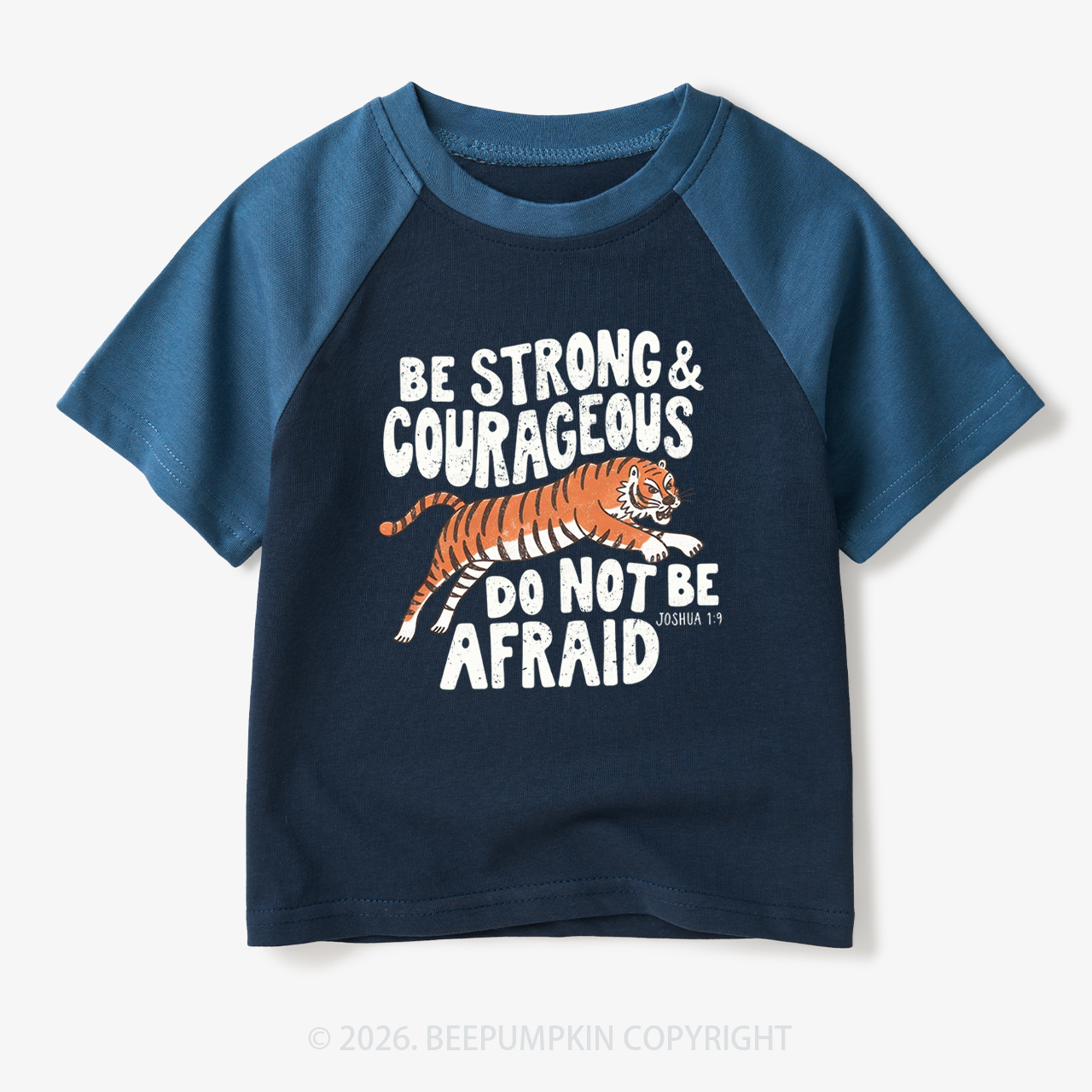 Be Strong Courageous Do Not Be Afraid Tiger Toddler&Kids Retro Raglan T-shirt