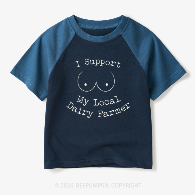 I Support My Local Dairy Farmer Toddler&Kids Retro Raglan T-shirt