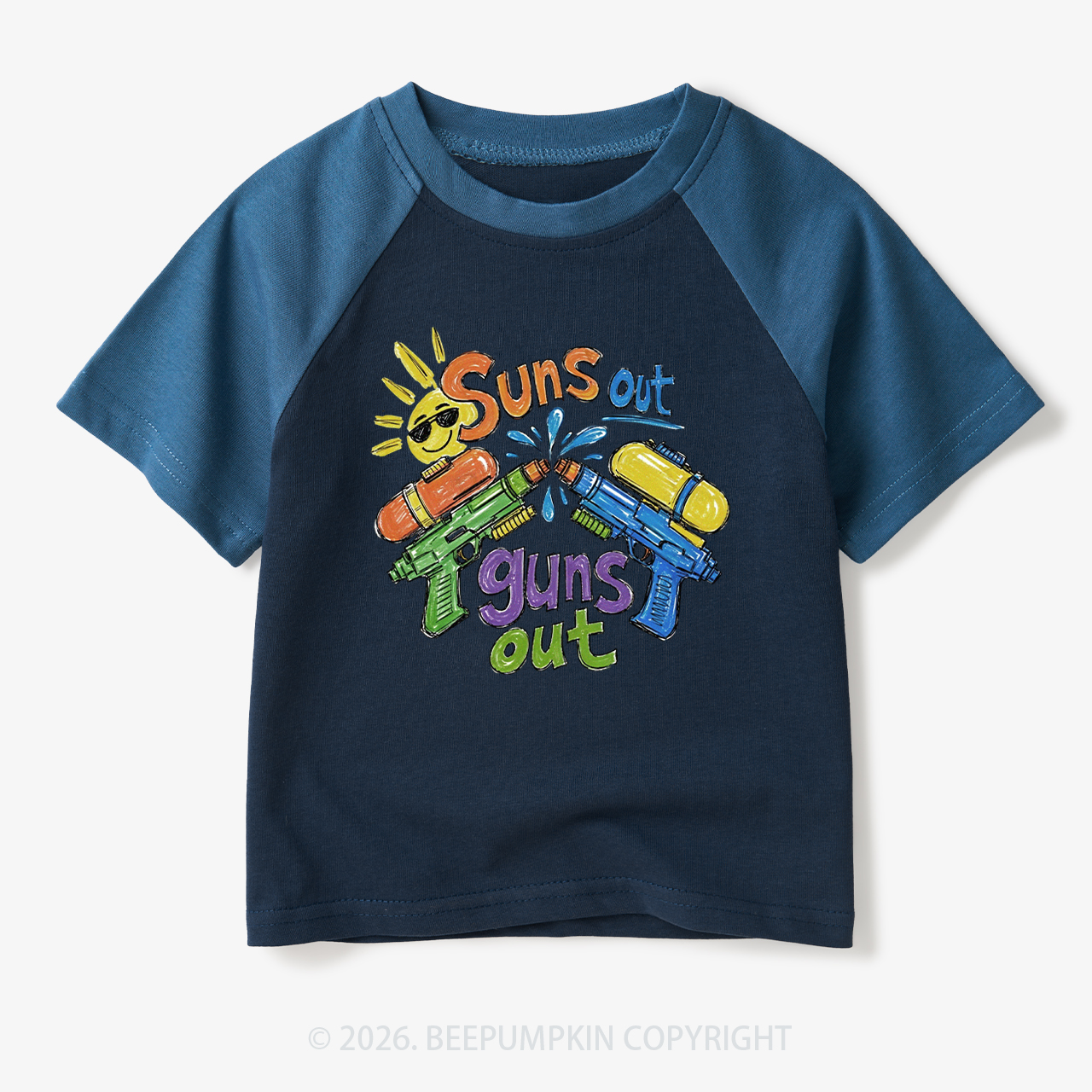 Funny Summer Suns Out Toddler&Kids Retro Raglan T-shirt