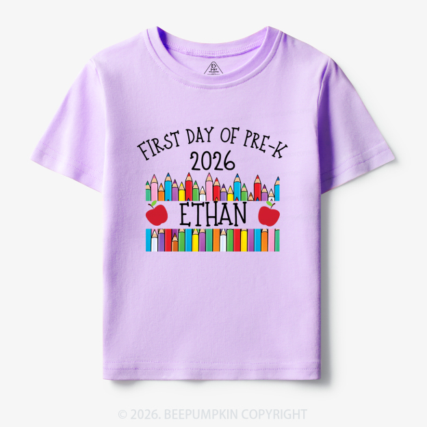 Personalized First Day Of Pre-K Crayon Toddler&Kid's Tees