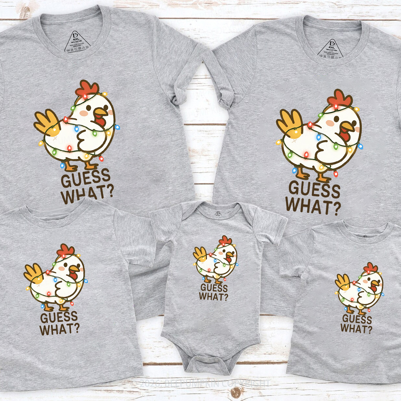 Guess What Chicken Funny Butt Joke Christmas Family Matching T-Shirts Beepumpkin