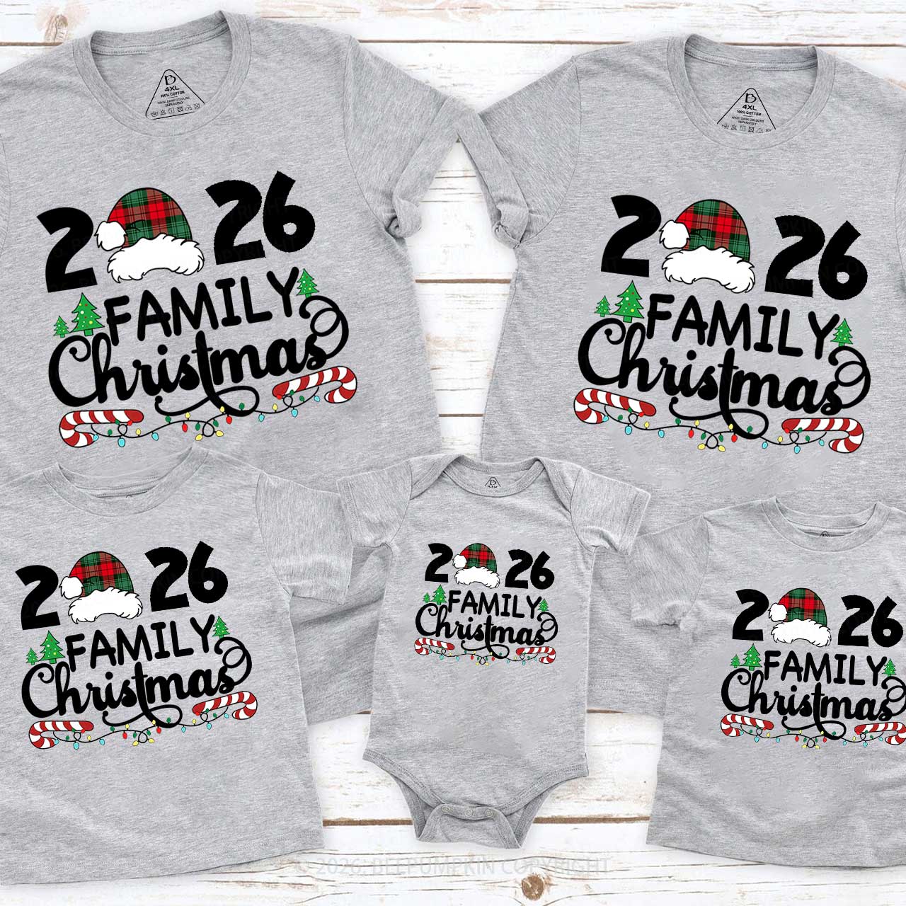 Family Christmas 2026 Plaid Hat Matching T-Shirts Beepumpkin