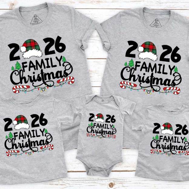 Family Christmas 2026 Plaid Hat Matching T-Shirts Beepumpkin